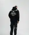 Erkek 3 İplik Pamuklu Kapüşonlu Baskılı Cepli Oversize Sweatshirt Hoodie - Siyah