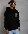 Erkek 3 İplik Pamuklu Kapüşonlu Baskılı Cepli Oversize Sweatshirt Hoodie - Siyah