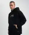 Erkek 3 İplik Pamuklu Kapüşonlu Baskılı Cepli Oversize Sweatshirt Hoodie - Siyah