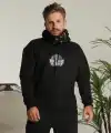 Erkek 3 İplik Pamuklu Kapüşonlu Baskılı Cepli Oversize Sweatshirt Hoodie - Siyah