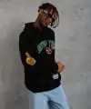Erkek 3 İplik Pamuklu Kapüşonlu Baskılı Cepli Oversize Sweatshirt Hoodie - Siyah
