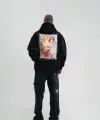 Erkek 3 İplik Pamuklu Kapüşonlu Baskılı Cepli Oversize Sweatshirt Hoodie - Siyah