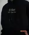 Erkek 3 İplik Pamuklu Kapüşonlu Baskılı Cepli Oversize Sweatshirt Hoodie - Siyah