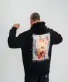 Erkek 3 İplik Pamuklu Kapüşonlu Baskılı Cepli Oversize Sweatshirt Hoodie - Siyah