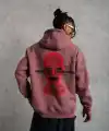 Erkek 3 İplik Pamuklu Kapüşonlu Baskılı Cepli Sweatshirt Hoodie - Gül Kurusu