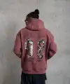 Erkek 3 İplik Pamuklu Kapüşonlu Baskılı Cepli Sweatshirt Hoodie - Gül Kurusu
