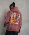 Erkek 3 İplik Pamuklu Kapüşonlu Baskılı Cepli Sweatshirt Hoodie - Gül Kurusu