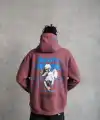 Erkek 3 İplik Pamuklu Kapüşonlu Baskılı Cepli Sweatshirt Hoodie - Gül Kurusu