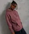 Erkek 3 İplik Pamuklu Kapüşonlu Baskılı Cepli Sweatshirt Hoodie - Gül Kurusu