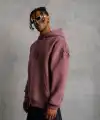 Erkek 3 İplik Pamuklu Kapüşonlu Baskılı Cepli Sweatshirt Hoodie - Gül Kurusu