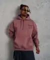 Erkek 3 İplik Pamuklu Kapüşonlu Baskılı Cepli Sweatshirt Hoodie - Gül Kurusu