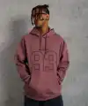 Erkek 3 İplik Pamuklu Kapüşonlu Baskılı Cepli Sweatshirt Hoodie - Gül Kurusu