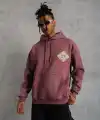 Erkek 3 İplik Pamuklu Kapüşonlu Baskılı Cepli Sweatshirt Hoodie - Gül Kurusu