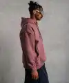 Erkek 3 İplik Pamuklu Kapüşonlu Baskılı Cepli Sweatshirt Hoodie - Gül Kurusu