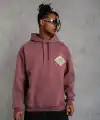 Erkek 3 İplik Pamuklu Kapüşonlu Baskılı Cepli Sweatshirt Hoodie - Gül Kurusu