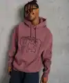 Erkek 3 İplik Pamuklu Kapüşonlu Baskılı Cepli Sweatshirt Hoodie - Gül Kurusu