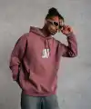 Erkek 3 İplik Pamuklu Kapüşonlu Baskılı Cepli Sweatshirt Hoodie - Gül Kurusu