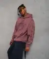 Erkek 3 İplik Pamuklu Kapüşonlu Baskılı Cepli Sweatshirt Hoodie - Gül Kurusu