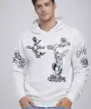 Erkek 3 İplik Pamuklu Kapüşonlu Baskılı SweatShirt hoodie - Beyaz