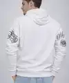 Erkek 3 İplik Pamuklu Kapüşonlu Baskılı SweatShirt hoodie - Beyaz