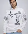 Erkek 3 İplik Pamuklu Kapüşonlu Baskılı SweatShirt hoodie - Beyaz