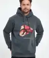 Erkek 3 İplik Pamuklu Kapüşonlu Cepli Boks Eldiven Baskılı Hoodie Sweatshirt - Füme