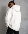 Erkek 3 İplik Pamuklu Kapüşonlu Cepli Düz Oversize Hoodie Sweatshirt - Beyaz