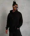 Erkek 3 İplik Pamuklu Kapüşonlu Cepli Düz Oversize Hoodie Sweatshirt - Siyah