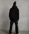 Erkek 3 İplik Pamuklu Kapüşonlu Cepli Düz Oversize Hoodie Sweatshirt - Siyah