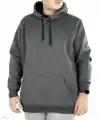 Erkek 3 İplik Pamuklu Kapüşonlu Cepli Oversize Hoodie Sweatshirt - Füme