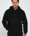 Erkek 3 İplik Pamuklu Kapüşonlu Cepli Oversize Hoodie Sweatshirt - Siyah