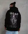 Erkek 3 İplik Pamuklu Kapüşonlu Kanguru Cepli Baskılı Oversize Hoodie Sweatshirt - Siyah