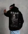 Erkek 3 İplik Pamuklu Kapüşonlu Kanguru Cepli Baskılı Oversize Hoodie Sweatshirt - Siyah