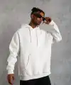 Erkek 3 İplik Pamuklu Kapüşonlu Kanguru Cepli Sweatshirt Hoodie - Beyaz