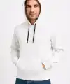 Erkek 3 İplik Pamuklu Kapüşonlu Kanguru Cepli SweatShirt hoodie - Beyaz