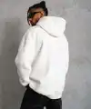 Erkek 3 İplik Pamuklu Kapüşonlu Kanguru Cepli Sweatshirt Hoodie - Beyaz