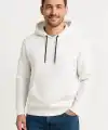 Erkek 3 İplik Pamuklu Kapüşonlu Kanguru Cepli SweatShirt hoodie - Beyaz