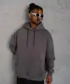 Erkek 3 İplik Pamuklu Kapüşonlu Kanguru Cepli Sweatshirt Hoodie - Gri