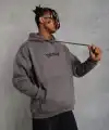 Erkek 3 İplik Pamuklu Kapüşonlu Kanguru Cepli Sweatshirt Hoodie -  Gri