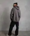 Erkek 3 İplik Pamuklu Kapüşonlu Kanguru Cepli Sweatshirt Hoodie - Gri