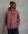 Erkek 3 İplik Pamuklu Kapüşonlu Kanguru Cepli Sweatshirt Hoodie - Gül Kurusu