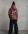 Erkek 3 İplik Pamuklu Kapüşonlu Kanguru Cepli Sweatshirt Hoodie - Gül Kurusu