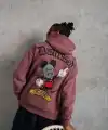 Erkek 3 İplik Pamuklu Kapüşonlu Kanguru Cepli Sweatshirt Hoodie - Gül Kurusu