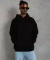 Erkek 3 İplik Pamuklu Kapüşonlu Kanguru Cepli Sweatshirt Hoodie -  Siyah