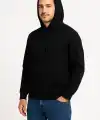 Erkek 3 İplik Pamuklu Kapüşonlu Kanguru Cepli SweatShirt hoodie - Siyah