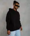 Erkek 3 İplik Pamuklu Kapüşonlu Kanguru Cepli Sweatshirt Hoodie -  Siyah