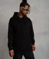 Erkek 3 İplik Pamuklu Kapüşonlu Kanguru Cepli Sweatshirt Hoodie -  Siyah