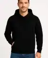 Erkek 3 İplik Pamuklu Kapüşonlu Kanguru Cepli SweatShirt hoodie - Siyah