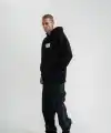 ERKEK 3 İplik Pamuklu Kapüşonlu Patchli Nakışlı Hoodie SweatShirt - Siyah