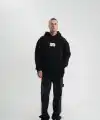 ERKEK 3 İplik Pamuklu Kapüşonlu Patchli Nakışlı Hoodie SweatShirt - Siyah